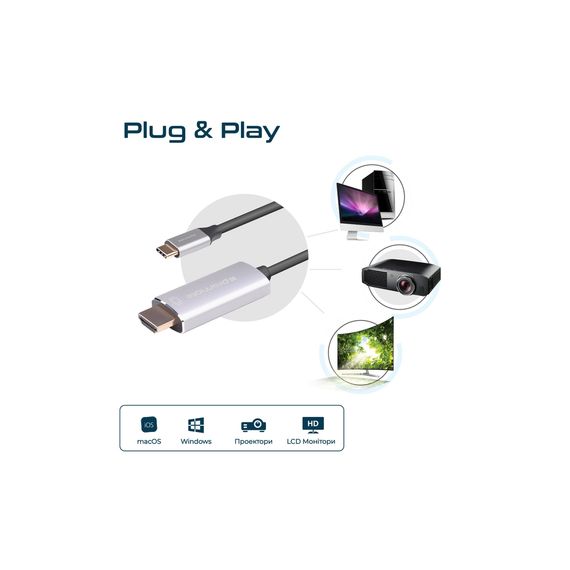 Кабель мультимедийный USB-C to HDMI hdlink-60h.grey Promate (hdlink-60h.grey) | Зображення 7