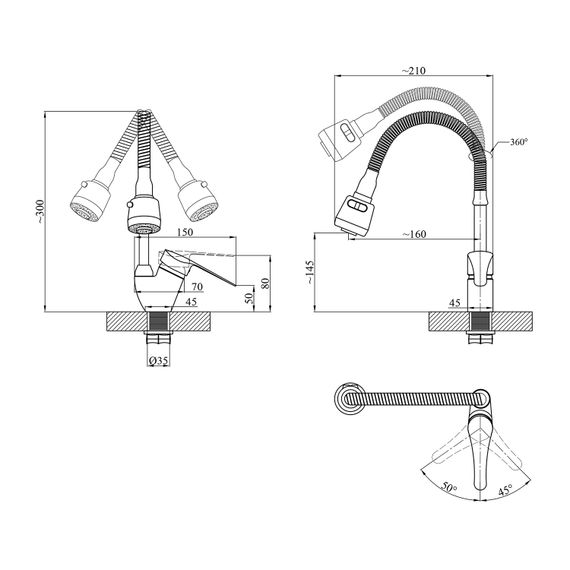 Змішувач для кухні Agua з гнучким виливом Sevilla-C039 (CV022345) | Зображення 1