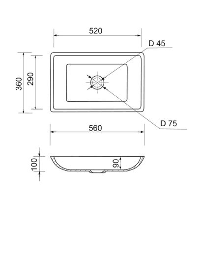 Раковина накладная Adamant LOWER, прямоугольная (4824296204009) | Зображення 3