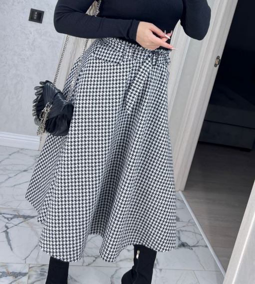 Женская свободная юбка гусиная лапка трапеция миди BU8777 цвет черно-белый, размер 46/48 | Зображення 4