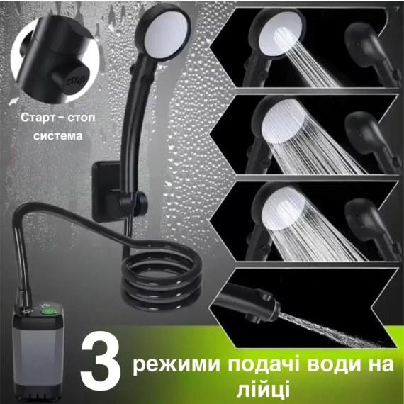 Портативный душ с насосом электрический 9000mAh полевой Lixada Походный переносной душ для туризма и дома | Зображення 4