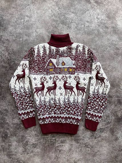 Мужской новогодний свитер Олени домик PA0001 цвет бордовый, размер L | Зображення 3