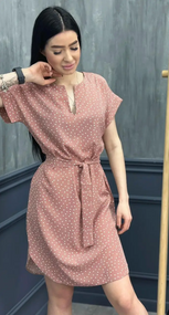 Женское летнее платье в горошек с коротким рукавом GF509250 размер 42/44, цвет мокко