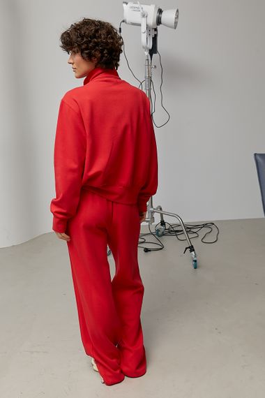 Спортивний костюм із кофтою на бликавці та широкими штанами - червоний цвет, M (є розміри) | Зображення 1