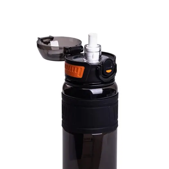 Бутылка для воды с трубочкой и ремешком 750 мл спортивная бутылка 23.5 см Черная HP-14-34B | Зображення 2