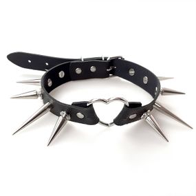 Чокер сердце с большими шипами, из натуральной кожи Art of Sex - Crystal, Черный
