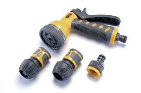 Набор: пистолет-распылитель 9 режимов, коннекторы: 3/4 аквастоп, 3/4, адаптер 1/2+3/4 СИЛА