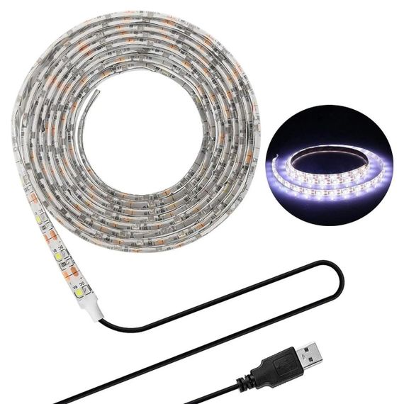 Світлодіодна LED стрічка 5м, від USB, Холодний білий / Вологозахищена LED підсвітка від повербанка | Зображення 6
