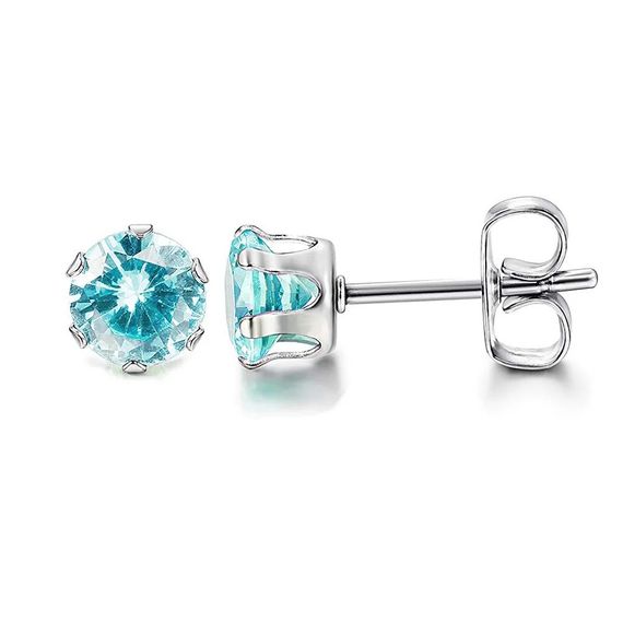 Жіночі сережки гвоздики зі сталі з круглими кристалами преміум класу 9 мм Небесний