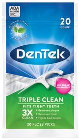 Флоc-зубочистки DenTek Triple Clean Floss Picks потрійне очищення, 20 шт.