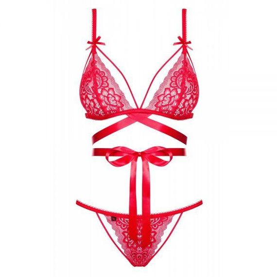 Комплект мереживний Obsessive Lovlea зі стрічками, червоний, L/XL Sex Aura | Зображення 3
