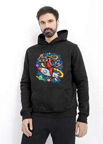 Худі чоловіче чорне з принтом "Санта у космосі", 3XL