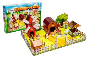 Конструктор Puz-00957 "Веселий  фермер" 3D, дерев'яний, в коробці р.59х40х25 см PuzzleOk