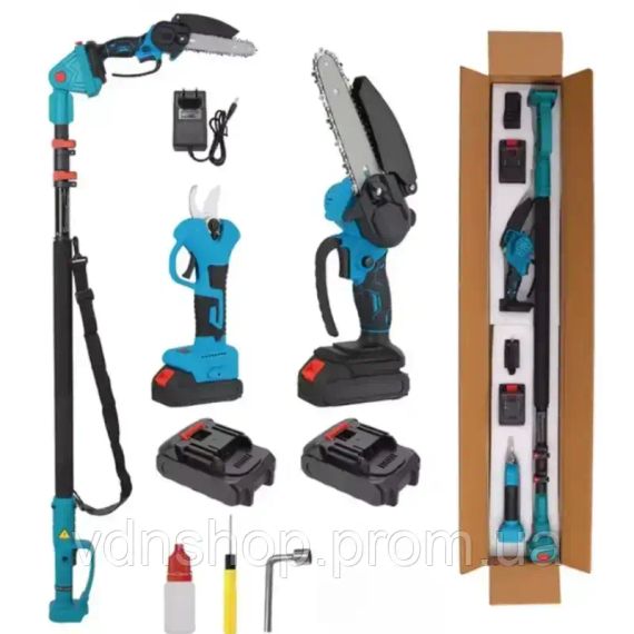 Высоторез аккумуляторный телескопический / Набор мини-пилы цепной + секатор-ножницы 36В 2 АКБ 4Ah | Зображення 6
