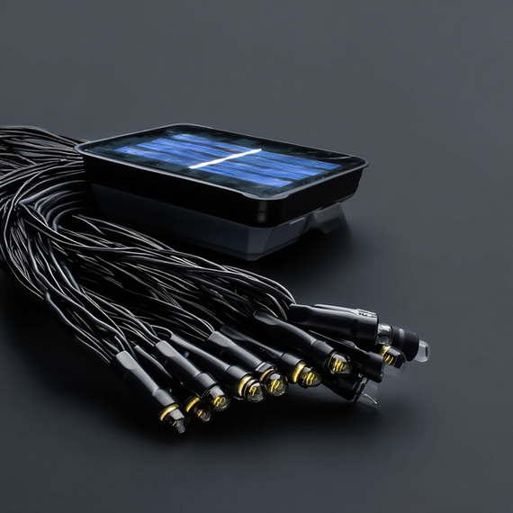 Гірлянда нитка на сонячній батареї 500 LED 50м чорний дріт жовтий | Зображення 3