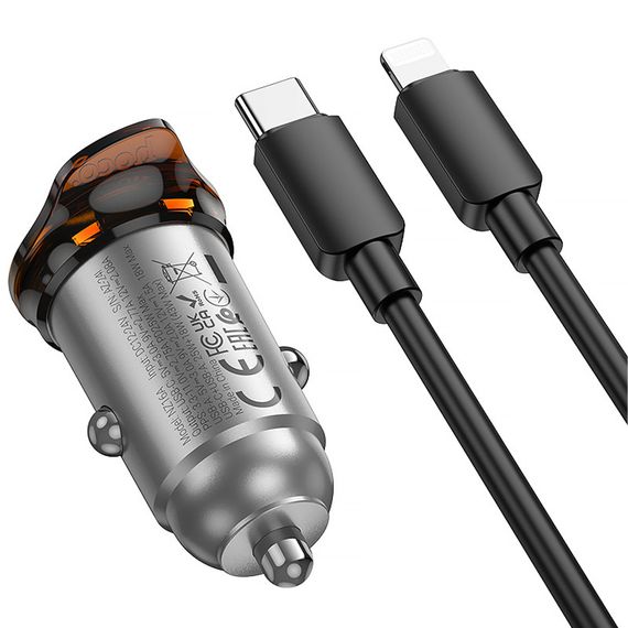 АЗП Hoco NZ16B Rigorous PD45W (2USB-C) + кабель Type-C to Lightning Metal grey | Зображення 3