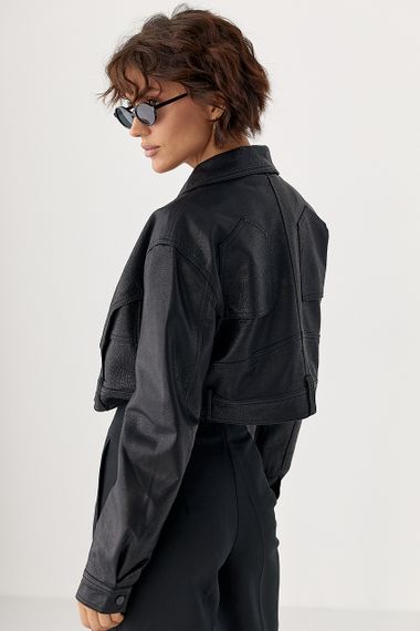 Коротка куртка зі шкірозамінника - чорний цвет, L (є розміри) | Зображення 1