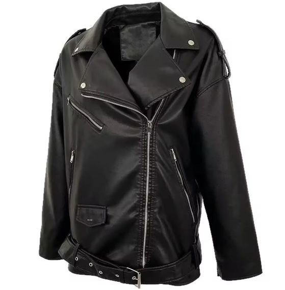 Жіноча куртка косуха з еко шкіри колір чорний, розмір М  Nb02123 | Зображення 2