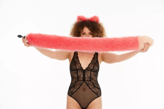 Анальний хутряний хвіст без пробки, Яскраво-рожевий з персиковим кінчиком, OKOVA 100 см. sexstyle | Зображення 3