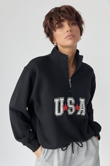 Теплий світшот з блискавкою на комірі - чорний цвет, S (є розміри)