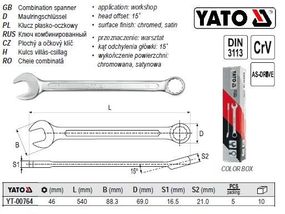 Ключ комбинированный YATO Польша рожково-накидной М=46 l=540 мм YT-00764