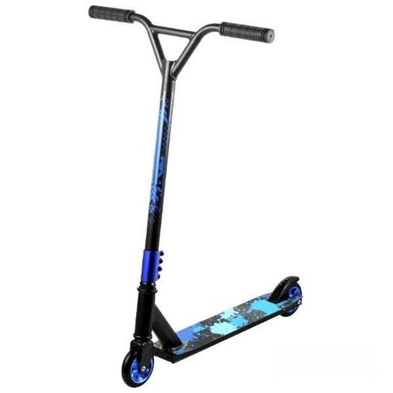 Самокат трюковий алюмінієвий, PU колеса 10см Чорний з синім