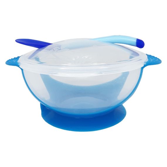 Тарілка на присосці прозора MGZ-0100(Blue) з термоложкою та кришкою | Зображення 1