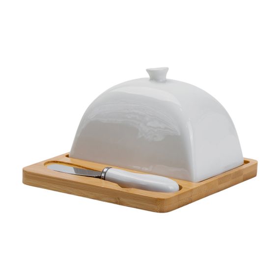 Масленка фарфоровая 15×15×9 см с ножом на подставке HP1255 | Зображення 4