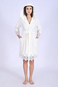 Жіночий халат Nusa 0483 велюровий з капюшоном кремовий L/XL