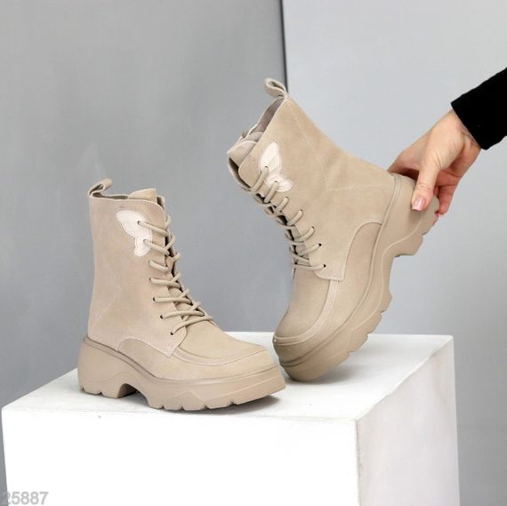 Бежеві зимові високі черевики натуральна замша доступна ціна 41
