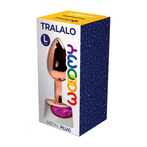 Металева анальна пробка Wooomy Tralalo Rose Gold Metal Plug Magenta L, діаметр 4 см, довжина 9 см | Зображення 1