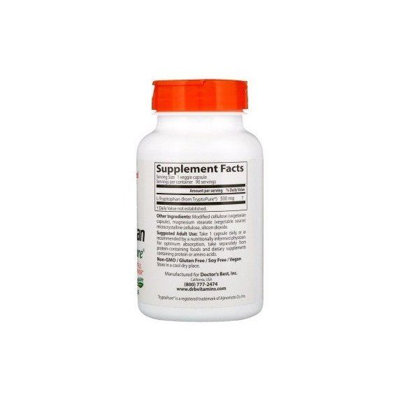Тріптофан Doctor's Best L-Tryptophan 500 mg 90 Veg Caps | Зображення 1