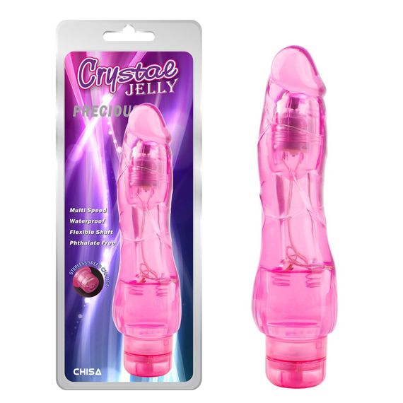 Вібромасажер Chisa Crystal Jelly Precious з реалістичною головкою та опуклими вінками, рожевий Sex Aura | Зображення 1