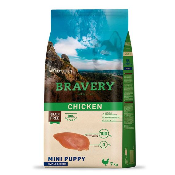 Корм Bravery Mini Puppy Chicken сухой с курицей для щенят малых пород 7 кг