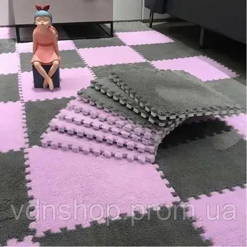 Килимок-пазл з плюшевим покриттям 10 пазлів 30х30х1.5 см біло-сірий | Зображення 2