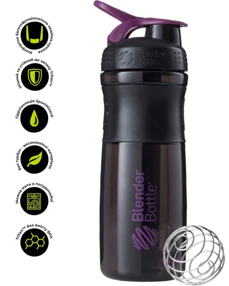 Шейкер спортивний (пляшка) BlenderBottle SportMixer 28oz/820ml Black/Plum (Original) | Зображення 1