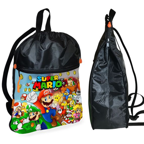 Рюкзак-мішок для взуття, спортивної форми Супер Маріо «Super Mario» дитяча сумка для змінки з розширювачем (01305)