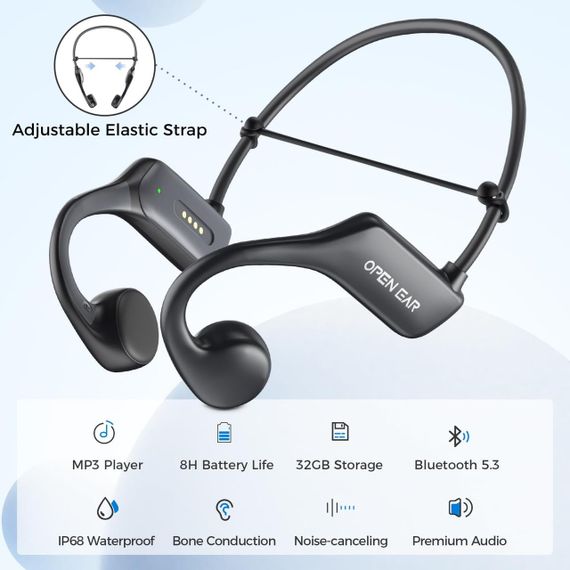 Навушники AHEYE з кістковою провідністю, водонепроникні IP68, з MP3-плеєром 32 ГБ для плавання | Зображення 2