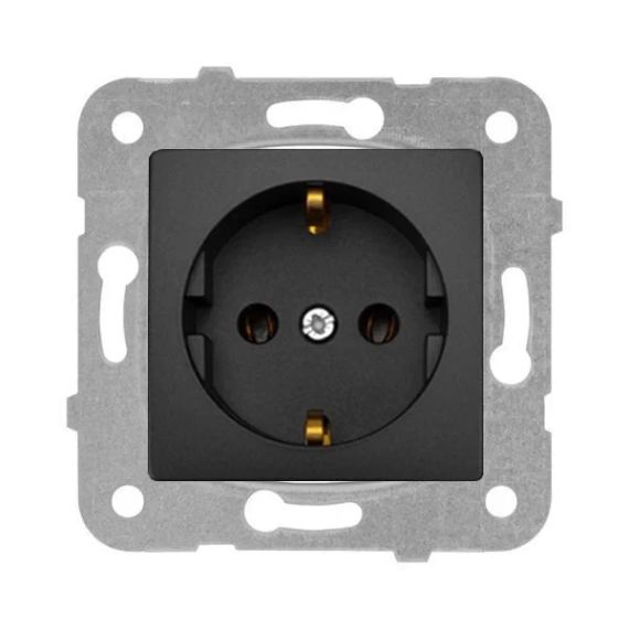 Розетка одинарна VIKO Linnera з заземленням, без рамки, Чорна Ніч (90444008)