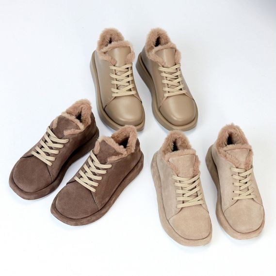 Мега стильні теплі туфлі бежеві автоледі натуральна шкіра колір лате | Зображення 9