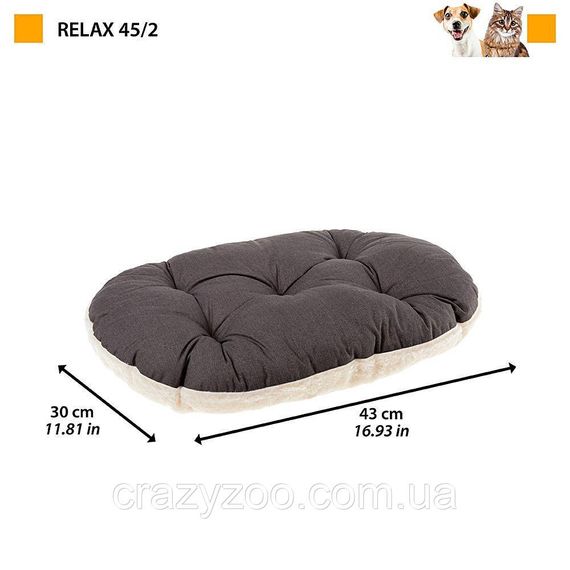 Подушка для собак та котів Ferplast Relax F 45/2 зі штучним хутром сіра 43x30 см 82045097 | Зображення 2