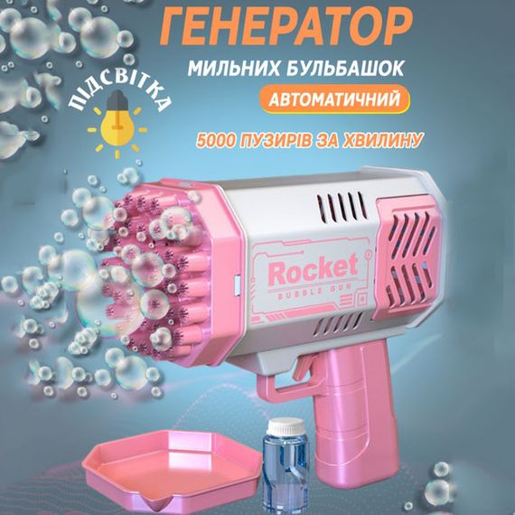 Детский пистолет мыльные пузыри Rocket Bubble Gun 15,8 см автоматический. Цвет: розовый LW-11