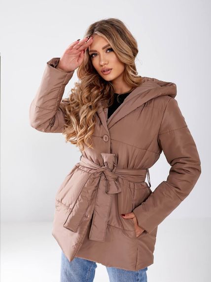 Жіноча зимова куртка з поясом, арт. 505, кава | Зображення 6