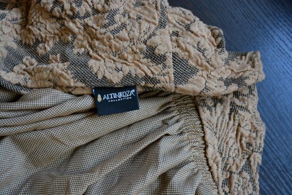 Жакардовый чохол на диван + 2 крісла Damask зі спідницею, бежевий | Зображення 5