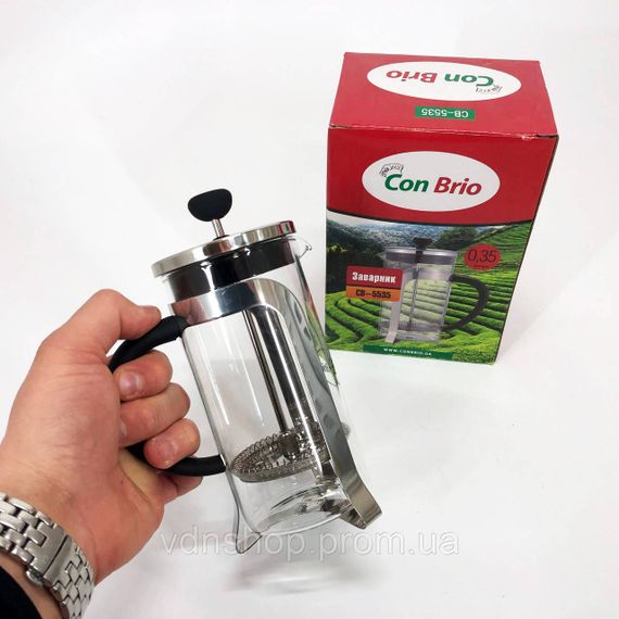 Скляний чайник з фільтром для заварювання чаю Con Brio CB-5535 350 мл, Заварник для чаю з пресом PV-55 | Зображення 1