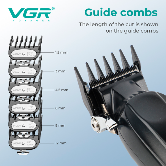 Аккумуляторная машинка для стрижки VGR V-662 GREEN, 7000 RPM, 6 насадок, LED дисплей | Зображення 5
