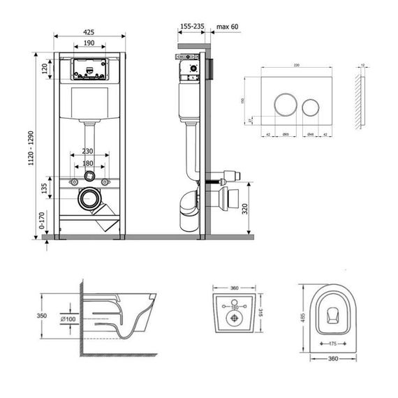 Готовое решение Qtap для ванной комнаты: подвесной унитаз Jay Ultra Quiet 485x360x320 + комплект инсталляции Nest 4 в 1 (кругла | Зображення 1