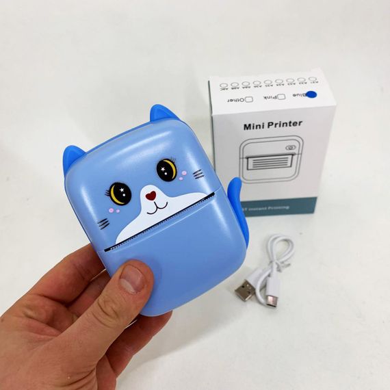 Портативный детский термопринтер с Bluetooth A8 Cat мини принтер для телефона Blue NI-49 | Зображення 1