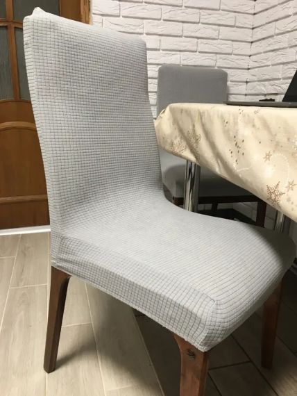 Універсальний чохол на стілець Велюр фактура Квадрат Світло-сірий L08-6 | Зображення 7