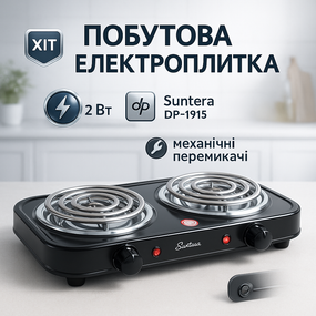 Зручна портативна плита Suntera DP-1915 2кВт, Зручна плита для кухні, Переносна настільна електроплита TC-59